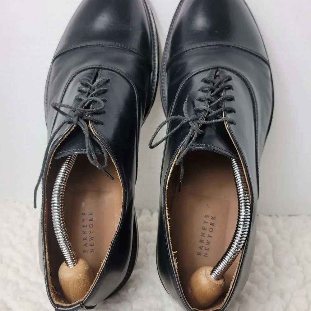 Barneys New York Mens Oxford Shoes Size 13  Black Leather Cap Toe